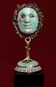 Mexikói művészet: türkizkék paszta arcmaszk gyémánt szemekkel. 17. századi Firenze, museo degli argenti alkotó: Mexican School