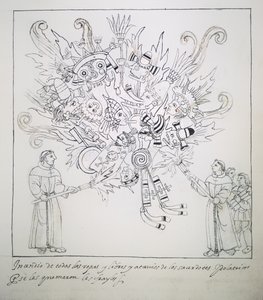 Ms Hunter 242 f.242r Hagyományos könyveket és ruhákat égető ferences szerzetesek, Diego Munoz Camargo Historia de Tlaxcala-ból alkotó: Mexican School