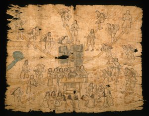 Oldal a Codex San Pedro Atlapolco-ból, Nahua (tinta és akvarell amatőr papíron) (lásd még: 499243) alkotó: Mexican School