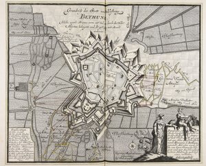 Bethune városának és erődjének alaprajza, amelyet 1710. július 14-től a főszövetségesek ostromoltak. Iul. a magas szövetséges erők által, és augusztus 30-án elfoglalták. Aug. accorddal meghódítva / Meyer mérnök ad vivum delineavit. alkotó: Meyer
