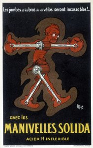 Tömör acélból készült Velo hajtókarok reklámja. Mich rajza (Michel Liebeaux