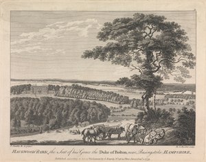 Hackwood Park, az ő kegyelme, Bolton hercegének székhelye Basingstoke közelében, Hampshire (kiadó: G. Kearsly); 19. oldal (második kötet) alkotó: Michael Angelo Rooker