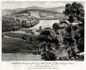 Ő kegyelme, Queensberrys hercege székhelyének délkeleti kilátása a skóciai Drumlanrigben, 1775 alkotó: Michael Angelo Rooker