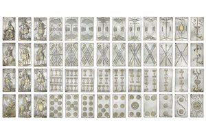 Rendkívül ritka, 52 játékkártya-készlet, négy olasz öltönybe gravírozva, Augsburg alkotó: Michael Froemmer