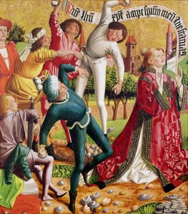 Szent István megkövezése, a Szent István-oltárképből, 1470 körül.