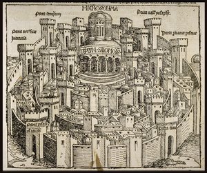 Jeruzsálem a Schedels Chronicle of the World-ből, 1493 körül. alkotó: Michael Wolgemut