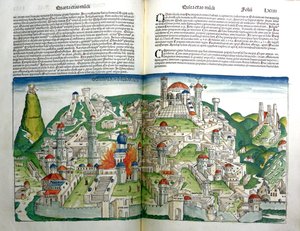 A Titus császár által elpusztított Jeruzsálem fellázadt városa Hartmann Schedel (1440-1514) 1493-ban kinyomtatott Nürnbergi Krónikájából