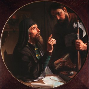A lavra hegumenje, Dionysius Zobninovsky bemutat egy egyházi okiratot - Mihail Ivanovics Skotti (18) festményét. alkotó: Michail Ivanovich Skotti