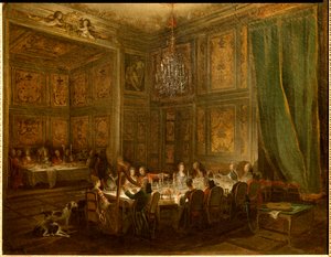 Louis Francois de Conti herceg vacsorája, Michel Barthelemy Ollivier (1712-1784) Templompalota festménye 1766 V. 0,56x0,71