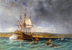 A veterán belép Concarneau Detail kikötőjébe. Michel Bouquet festménye (1807-1890) 19. századi Brest, Musee des Beaux Arts alkotó: Michel Bouquet