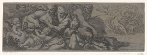 Faun met bacchante en putti alkotó: Michel Dorigny (attributed to)