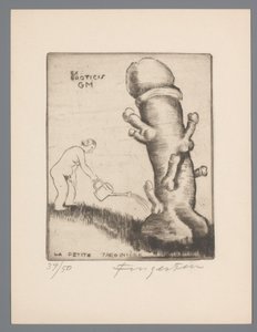 Gianni Mantero ex librise Ex eroticis GM (cím a tárgyon) La petite jardinière (cím a tárgyon) alkotó: Michel Fingesten (signed by artist)