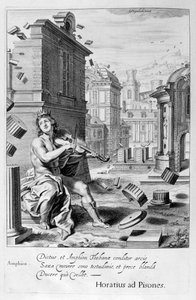 Amphion hegedűje zenéjére építi Théba falait, 1655