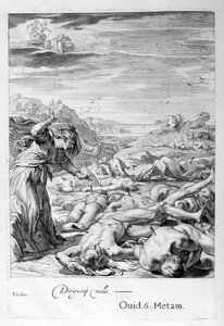 Apollo és Diana megöli Niobe gyermekeit nyilaikkal: kővé válik, 1655