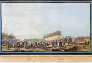 A Le Caton hajó vízre bocsátása Toulon kikötőjében Provence grófja jelenlétében 1777 júliusában (Gouache alkotó: Michel de Toulon