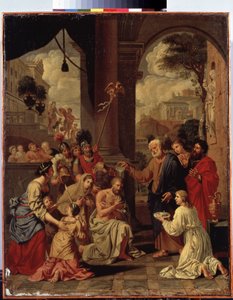 "Le bapteme du centurion Corneille" (százados Kornéliusz megkeresztelkedése) Corneille római századost Péter kereszteli meg. Michel Corneille (1642-1708) festménye. 17. századi méret 88x70 cm Ermitázs Múzeum, Szentpétervár