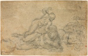 Michelangelo - Dávid és Góliát. Verso szabályozott építészeti tanulmányok, 1550-1556 körül, I, 32a.