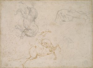 Egy lovas töltés és egyéb tanulmányok, 16. század alkotó: Michelangelo Buonarroti