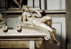 Az Aurora allegóriája. Medicis Laurent II. sírja. Márványszobor 1531 alkotó: Michelangelo Buonarroti