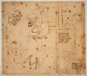 Autográf tanulmányok és számlálások alkotó: Michelangelo Buonarroti