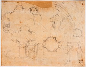 A Sforza-kápolna építési tervei, magassági és kupolavázlatai alkotó: Michelangelo Buonarroti
