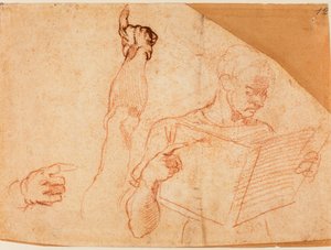 Figuratanulmány a Sixtus-kápolnában lévő "Aman büntetése" című képhez alkotó: Michelangelo Buonarroti