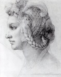 Ideális nőfej, 1525-28 körül (fekete kréta papíron) alkotó: Michelangelo Buonarroti