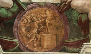 A medál a Baál Isten szobrának elpusztítását ábrázolja..., 1508-1512. alkotó: Michelangelo Buonarroti