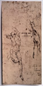 Meztelen férfi, karos tanulmány Michelangelo Buonarroti rajza Michelangelo szerint (Michelangelo vagy Michel Ange alkotó: Michelangelo Buonarroti