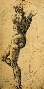 akt tanulmány; Michelangelo rajza. Musee du Louvre, Párizs