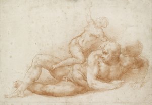 Sámson és Delila (piros kréta törtfehér papíron) alkotó: Michelangelo Buonarroti