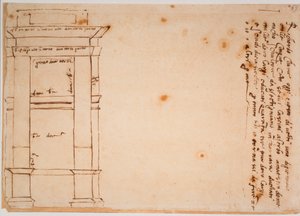 Julius II. sírjának oldalnézetét, autográf mementó alkotó: Michelangelo Buonarroti