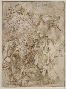 Tanulmányok egy szent család számára Keresztelő Jánossal, mint gyermekkel, 1505 alkotó: Michelangelo Buonarroti