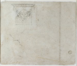 Tanulmányok az építészeti részletekről és egy groteszk maszkról, 1490-1560 alkotó: Michelangelo Buonarroti