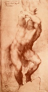 Tanulmány az utolsó ítélet egyik figurájához, Michelangelo rajza. Gallerie dellAccademia, Velence alkotó: Michelangelo Buonarroti