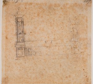 Az új sekrestye kettős sírfalának tanulmánya alkotó: Michelangelo Buonarroti