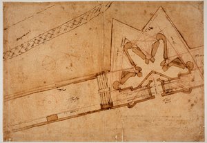 A Porta al Prato erődítési tanulmánya alkotó: Michelangelo Buonarroti