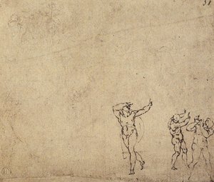 Aktfigurák tanulmányozása: Michelangelo rajza. Casa Buonarroti, Firenze alkotó: Michelangelo Buonarroti