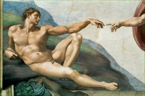 A Sixtus-kápolna; mennyezeti freskók restaurálás után (freskó) alkotó: Michelangelo Buonarroti