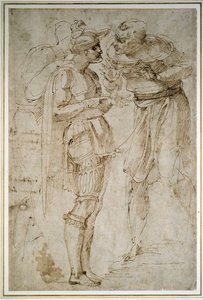 Három férfi beszélget (toll és barna tinta papíron) alkotó: Michelangelo Buonarroti