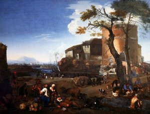 Country fesztivál, Michelangelo Cerquozzi Michelangelo delle Battaglie (1602-1660) néven ismert, olaj, vászon, 98,5 x 132 cm.