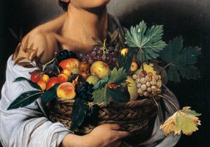 Fiú gyümölcskosárral, részlet alkotó: Michelangelo Merisi da Caravaggio