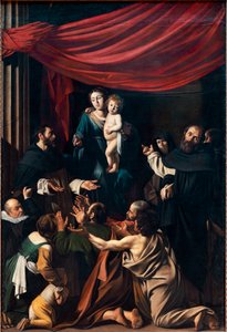 Madonna a rózsafüzérnél (olaj, vászon alkotó: Michelangelo Merisi da Caravaggio