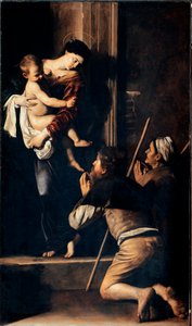Madonna dei pellegrini más néven Loretói Madonna (Madonna des Pelerins vagy Madonna de Lorette). Michelangelo Merisi festménye dit Il Caravaggio (A Caravaggio) (1571-1610) 1603-1605 Méret: 260x150 cm Róma, Sant 