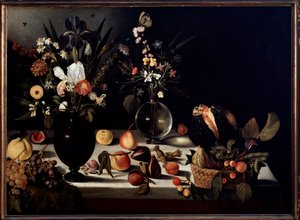 Csendélet virágokkal és gyümölcsökkel Caravaggio dit le Caravaggio festménye