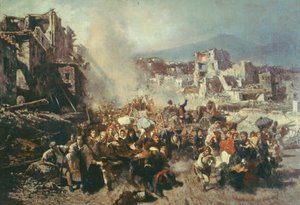 Földrengés Torre Del Grecóban, Michele Cammarano (1835-1920), olaj, vászon