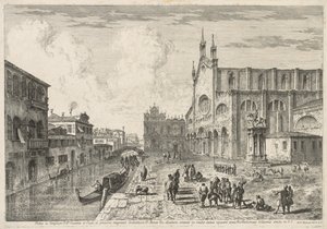 Velence látképe: Campo S. S. Giovanni e Paolo, 1741. alkotó: Michele Marieschi