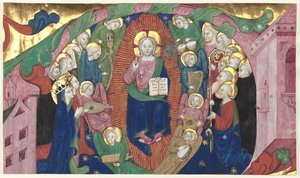 Történeti iniciálé töredéke egy kóruskönyvből: Krisztus felségben, c. 1400. alkotó: Michelino Molinari da Besozzo