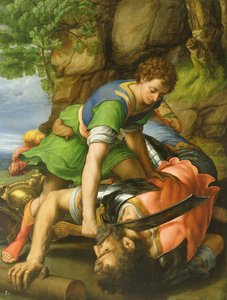 Dávid lefejezi Góliátot (panel)
