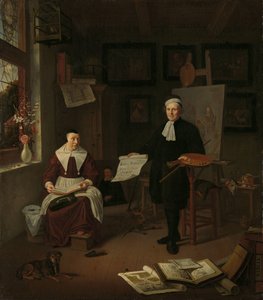 Michiel Comans (1614-1687) kalligráfus, rézkarc, festő és iskolamester portréja harmadik feleségével, Elisabeth van der Merschével